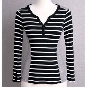 Green Source Long Sleeved Striped Top Women's Size L Black White Greensource 90s